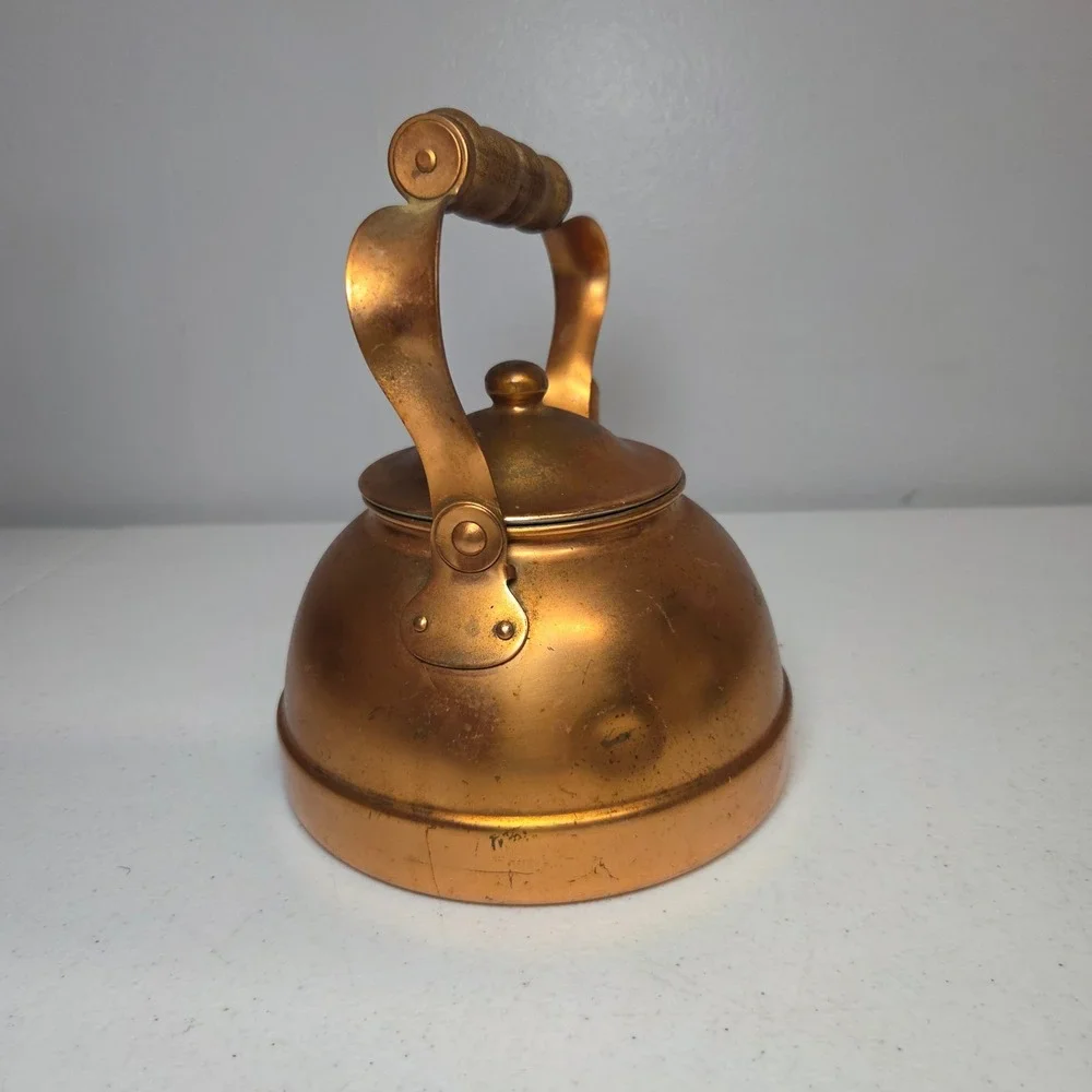 Portugal‎ Copper Teapot Vintage Tea Kettle with Wooden Handle Retro Rustic